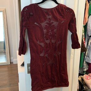 Burgundy body con, FreePeople dress with cutouts and built in under layer.